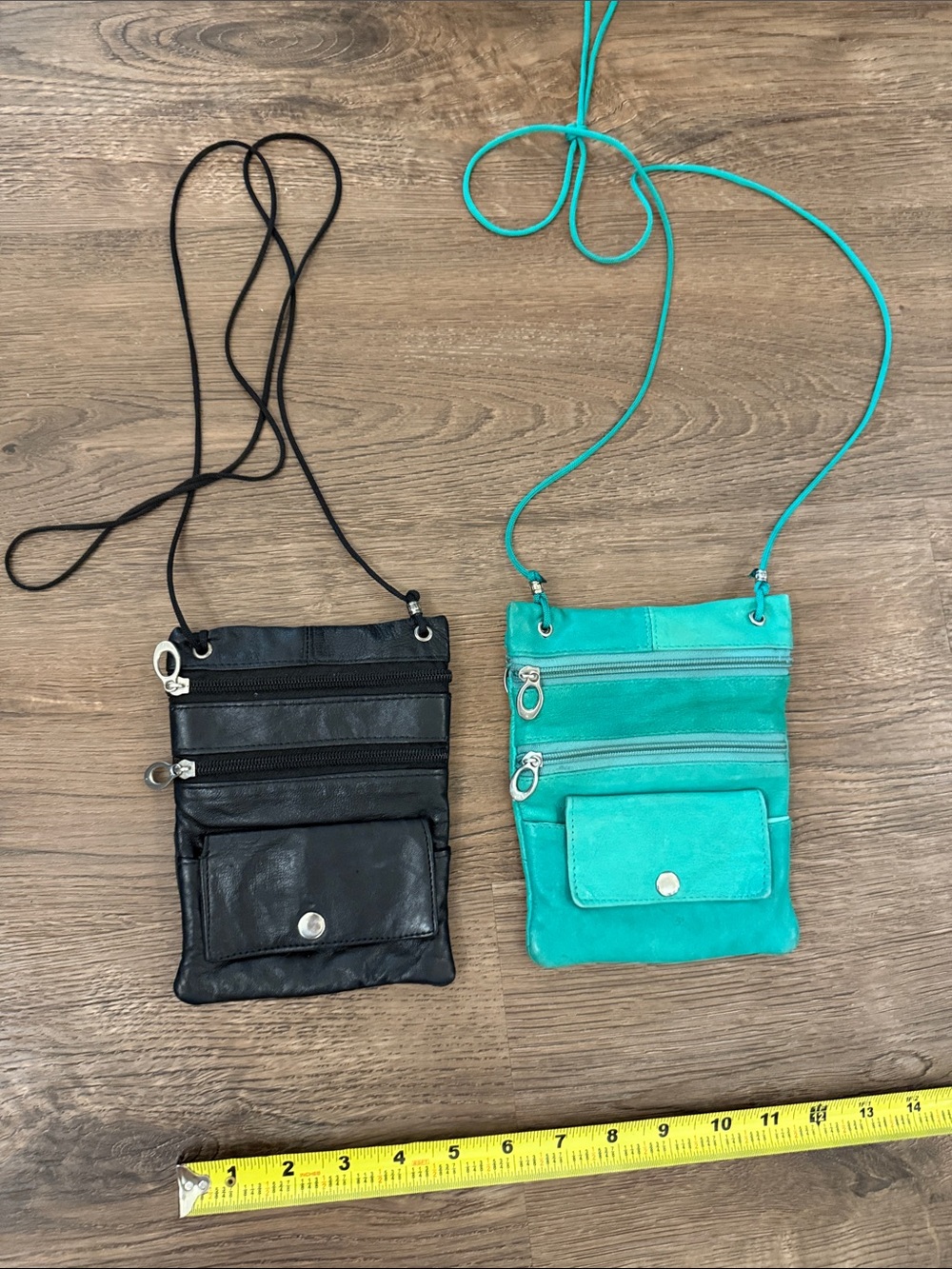 Set of 2 Women’s Leather Crossbody Pouch Bag - Black and Turquoise